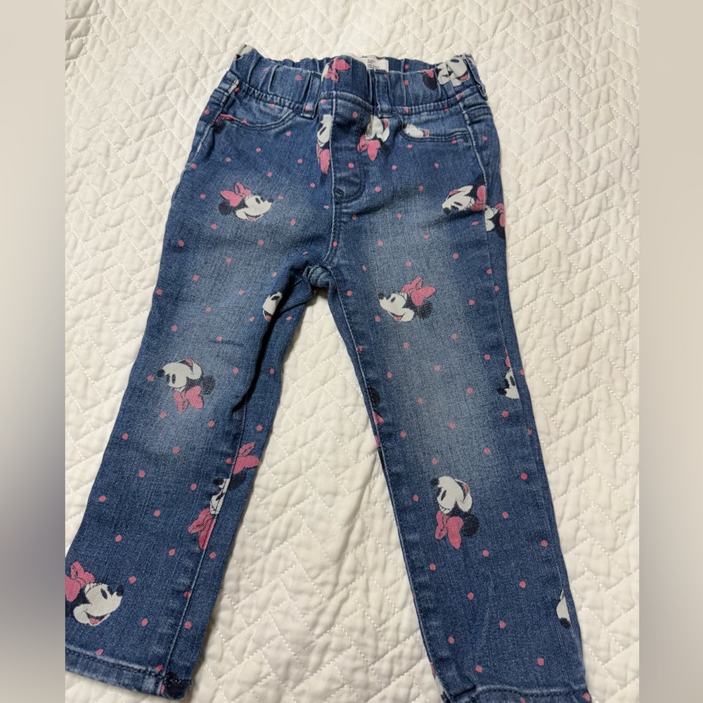 Gap Disney Girls' Blue Denim Minnie Print Jeans with Pink Accents